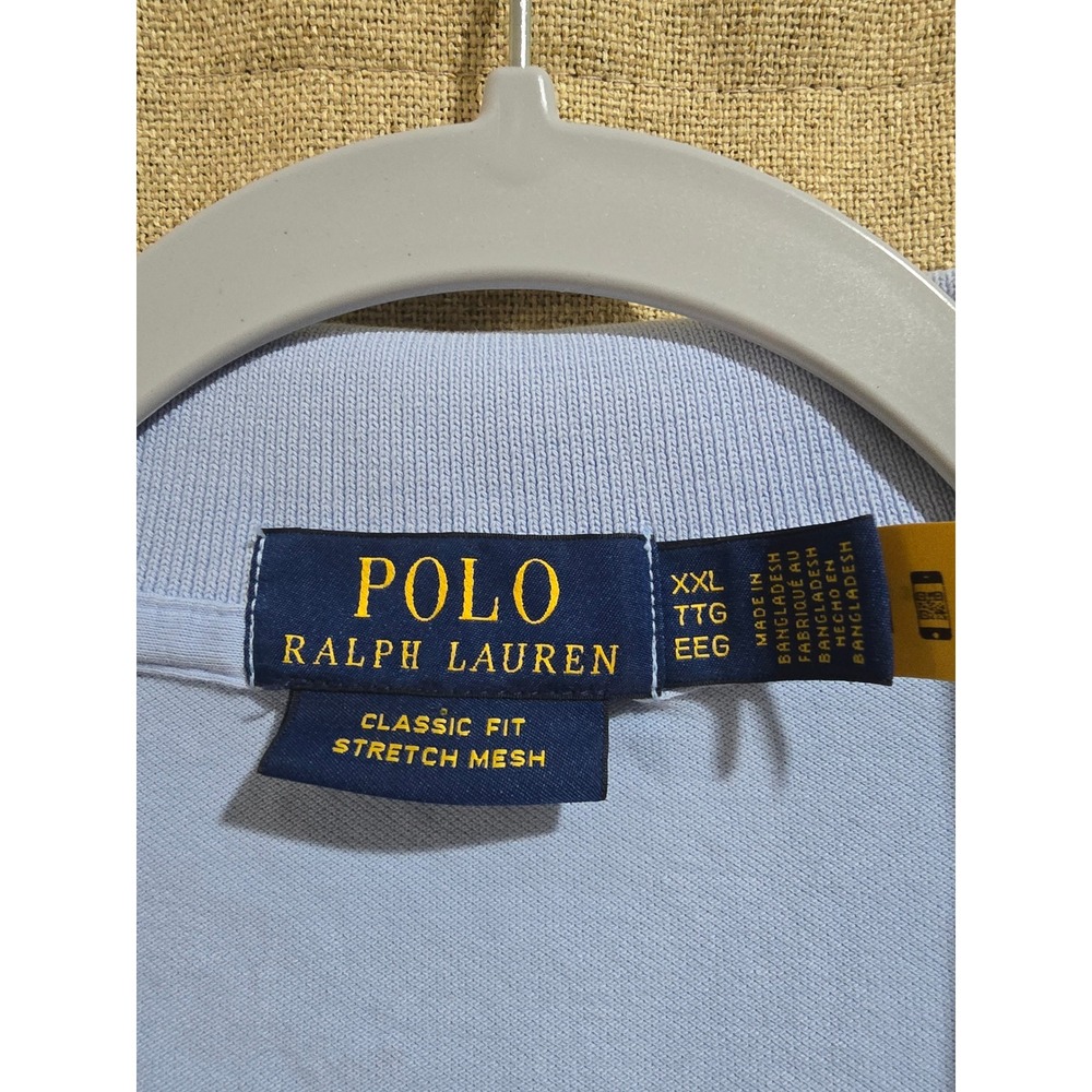 Polo Ralph Lauren Mens XXL Classic Fit Stretch Mesh Polo Shirt Light Blue Pony - Picture 2 of 2